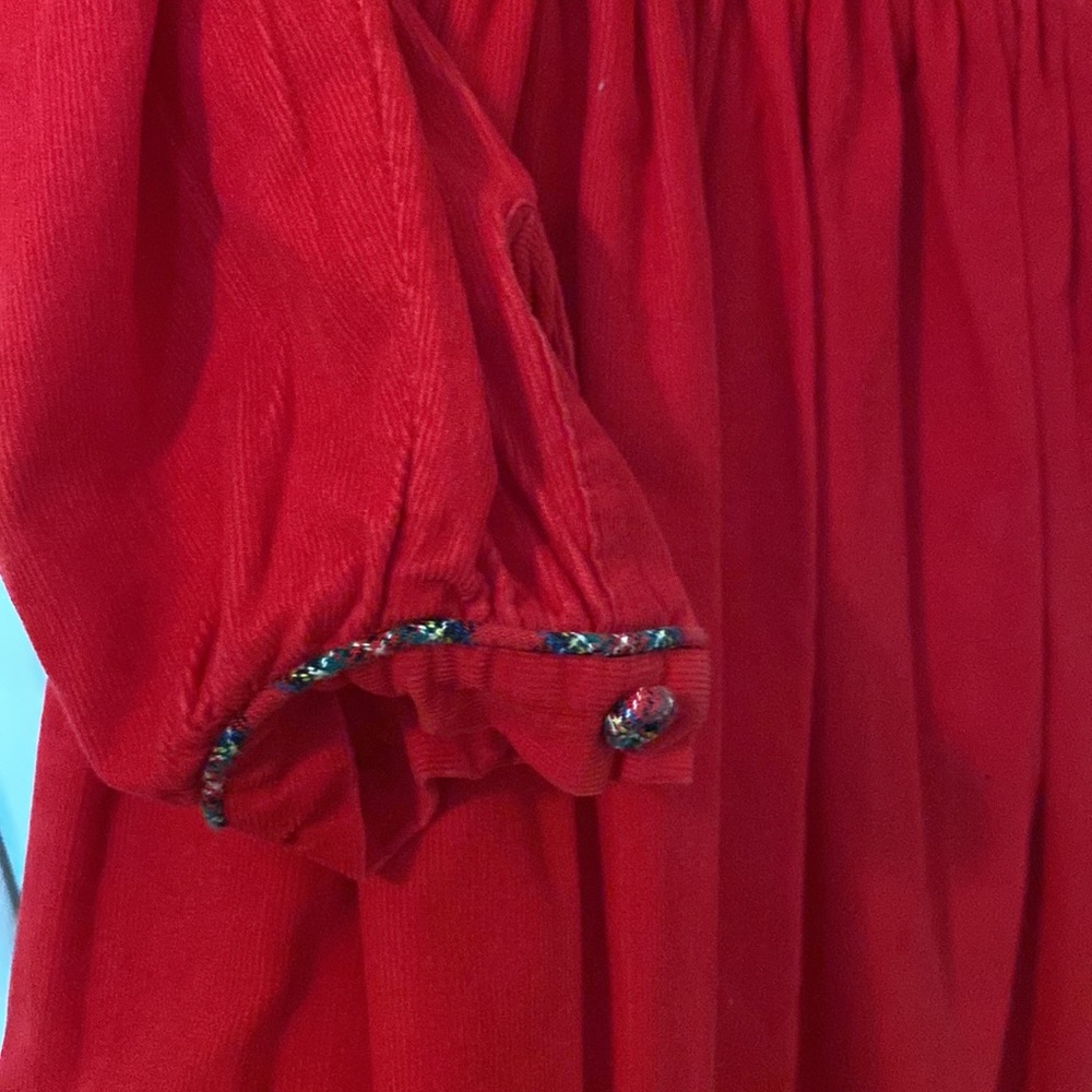 Strasburg red corduroy dress w tartan piping. 4. Gorgeous & Christmas perfect! - Picture 3 of 4